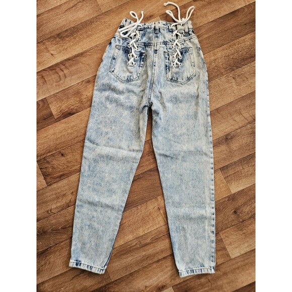 PrettyLittleThing Acid Wash Lace Up PrettyLittleThing Denim Jeans Blue Size 4 - Picture 3 of 5